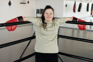 Woman with red boxinggloves