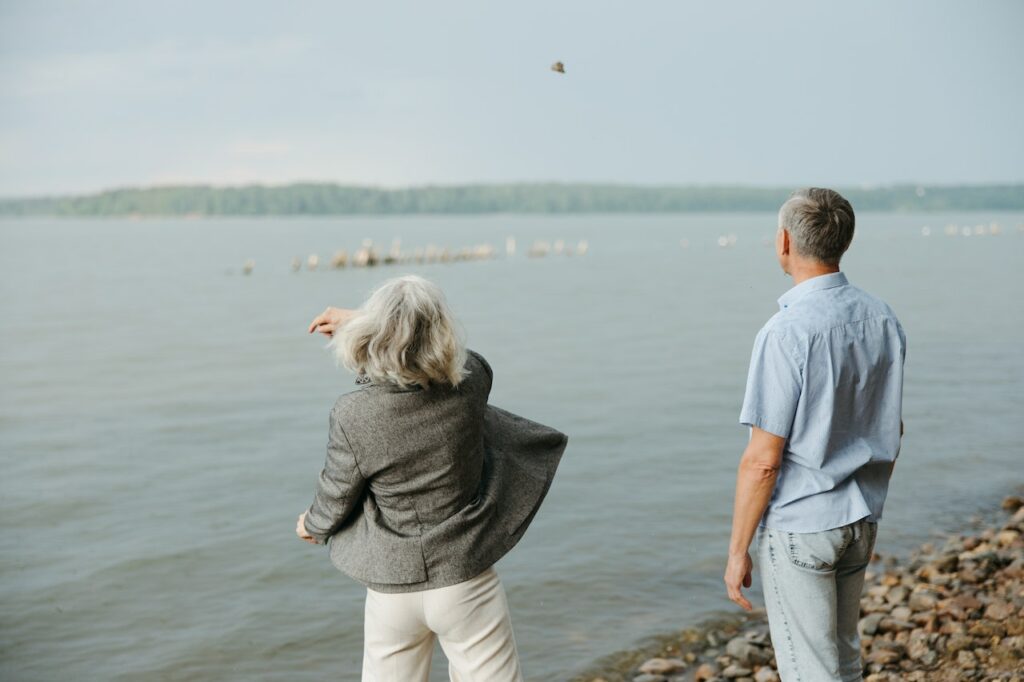 senior couple at lake